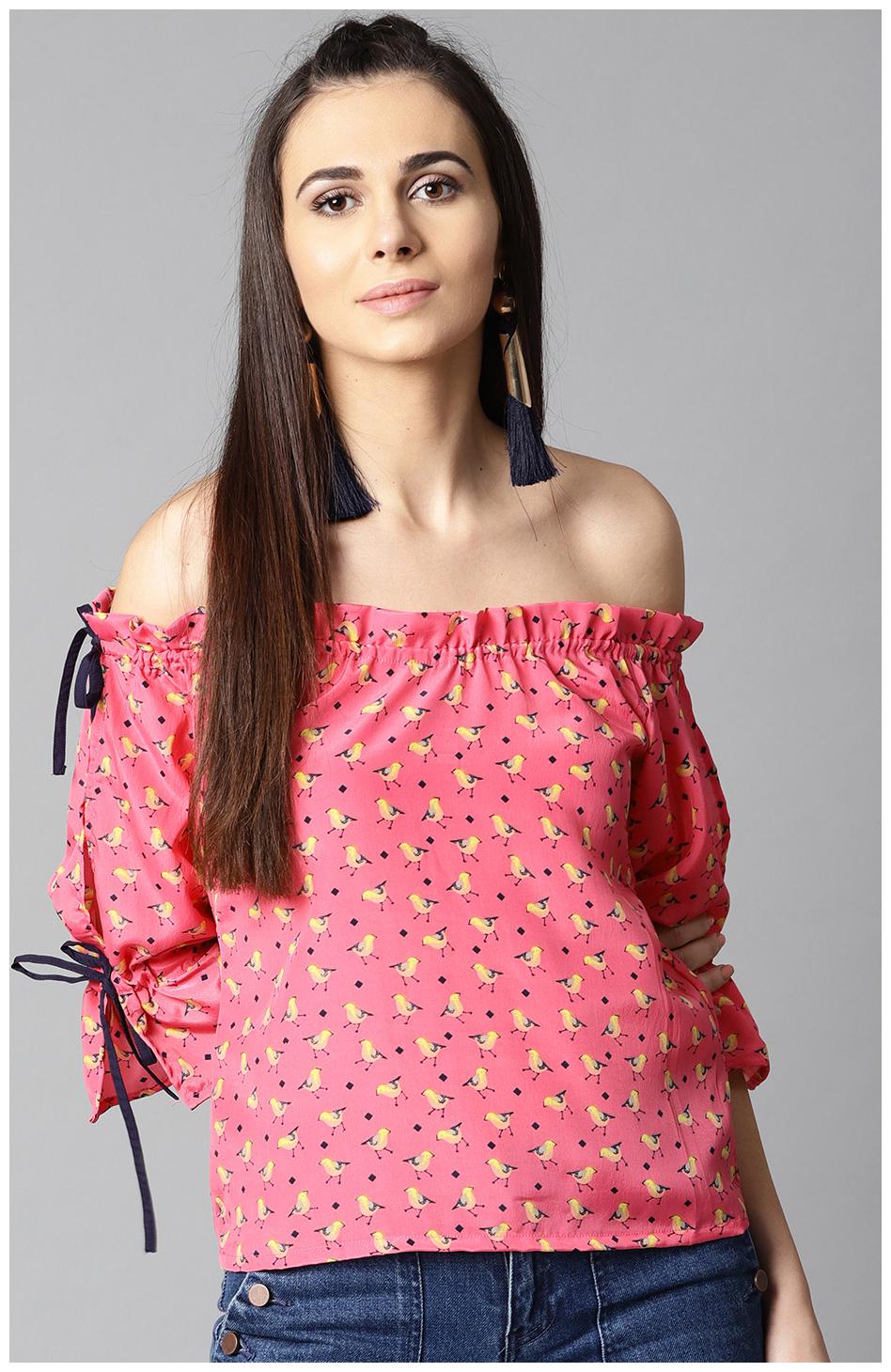 

AASI- HOUSE OF NAYO Women Printed Regular top - Pink