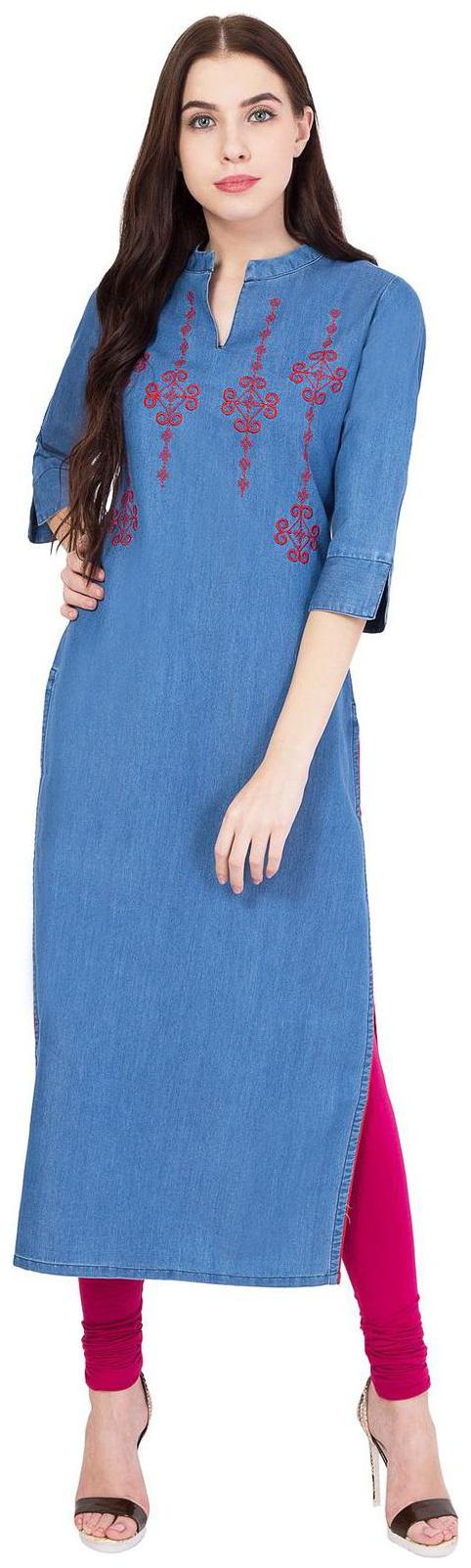 

PINKY PARI Women Blue Embroidered Straight Kurta