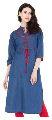 

PINKY PARI Women Blue Embroidered Straight Kurta