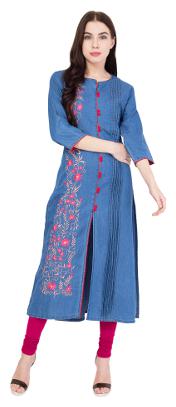 

PINKY PARI Women Blue Embroidered Straight Kurta