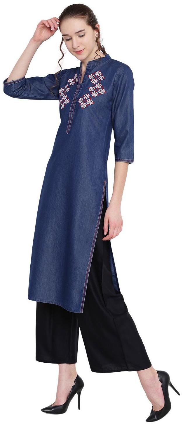 

PINKY PARI Women Blue Embroidered Straight Kurti