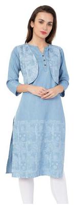 

PINKY PARI Women Blue Printed Straight Kurta
