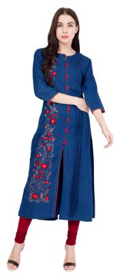 

PINKY PARI Women Blue Embroidered Straight Kurta