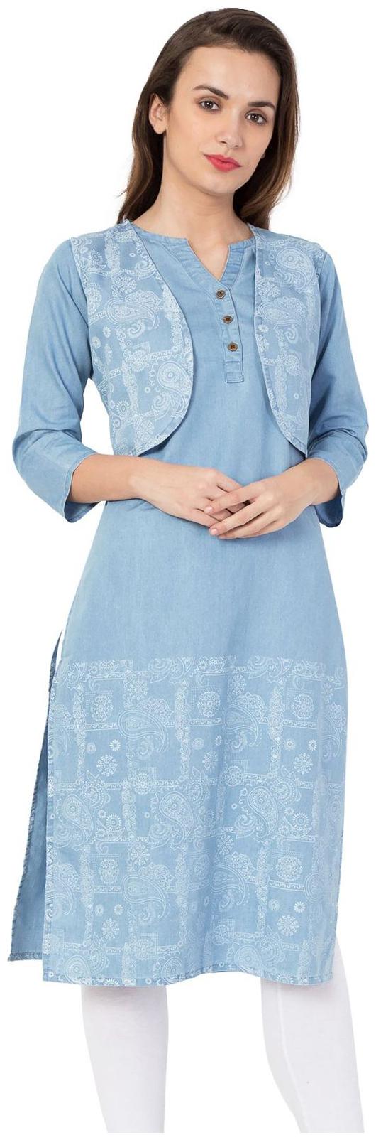 

PINKY PARI Women Blue Printed Straight Kurta