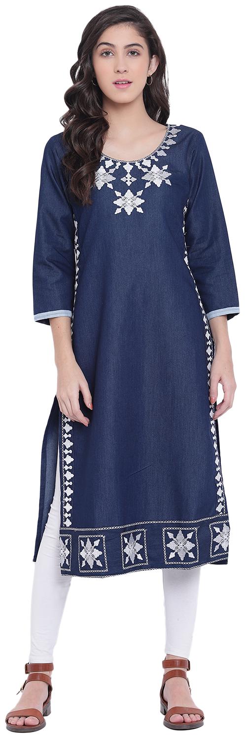 

PINKY PARI Women Blue Embroidered Straight Kurta
