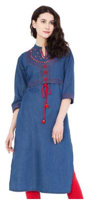 

PINKY PARI Women Blue Embroidered Solid Straight Kurta