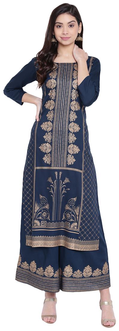 

PINKY PARI Women Blue Printed Straight Kurta With Palazzo