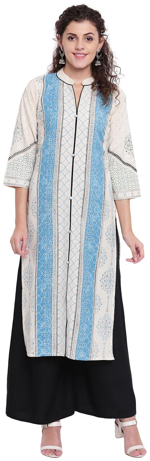 

PINKY PARI Women Turquoise Printed Straight Kurta