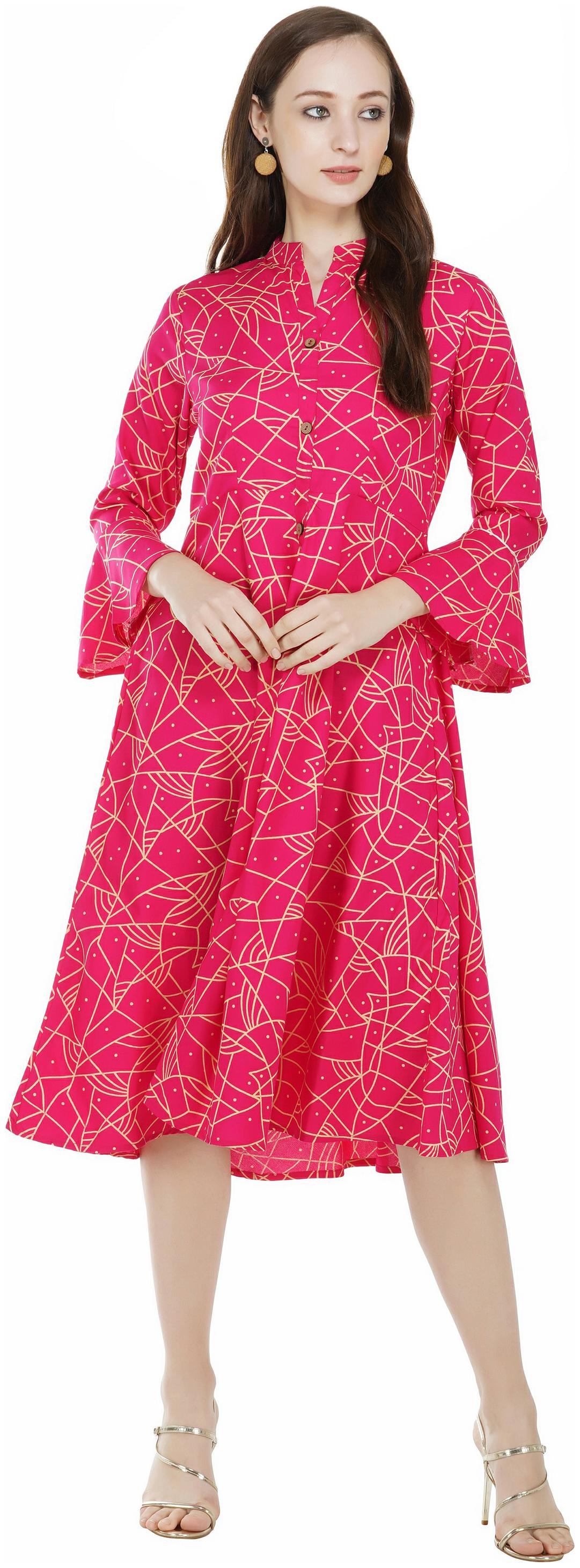 

PINKY PARI Pink Printed Fit flare dress
