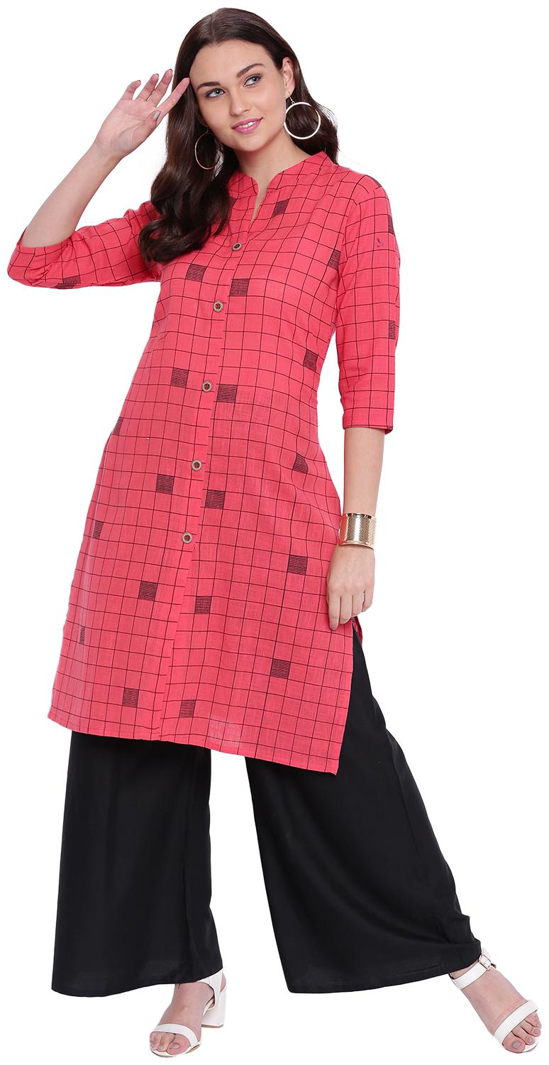 

PINKY PARI Women Red Black Printed Straight Kurta