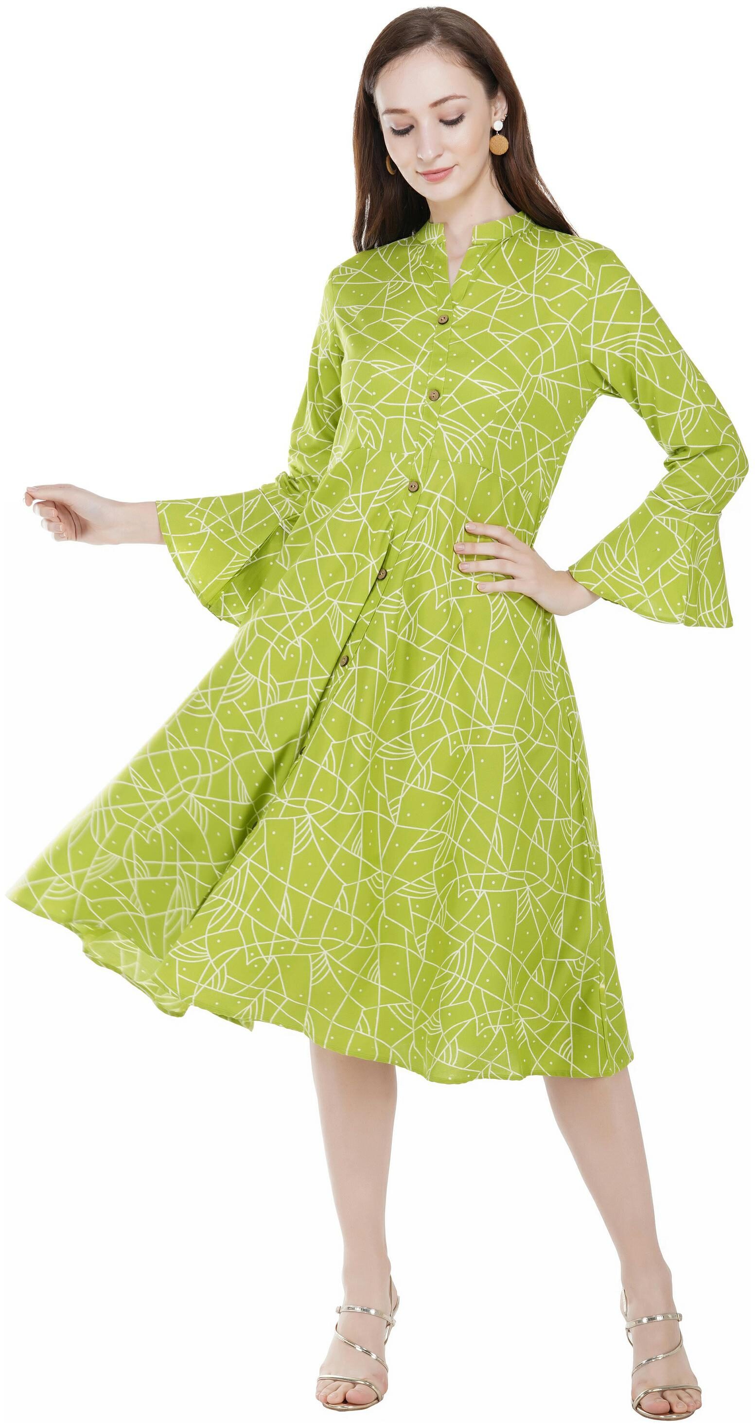

PINKY PARI Green Printed Fit flare dress