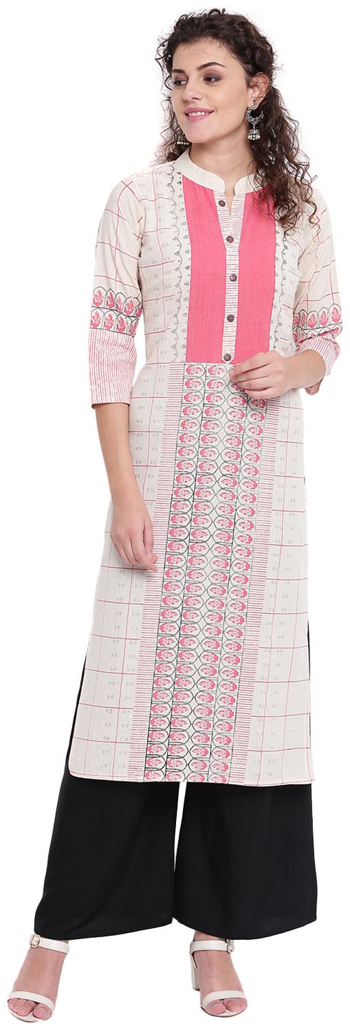 

PINKY PARI Women Cream Pink Printed Straight Kurta