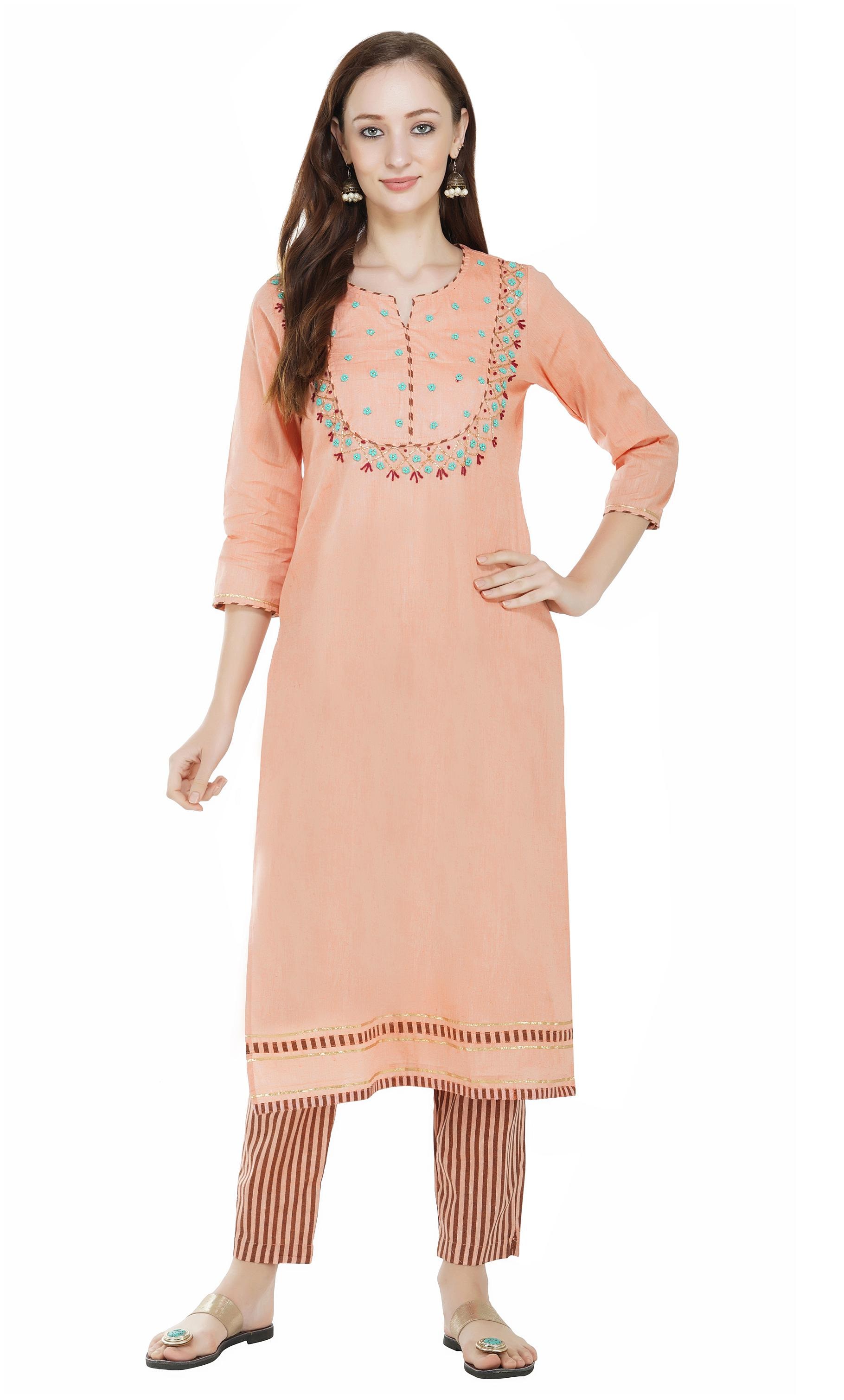 

PINKY PARI Women Orange Embroidered Straight Kurta