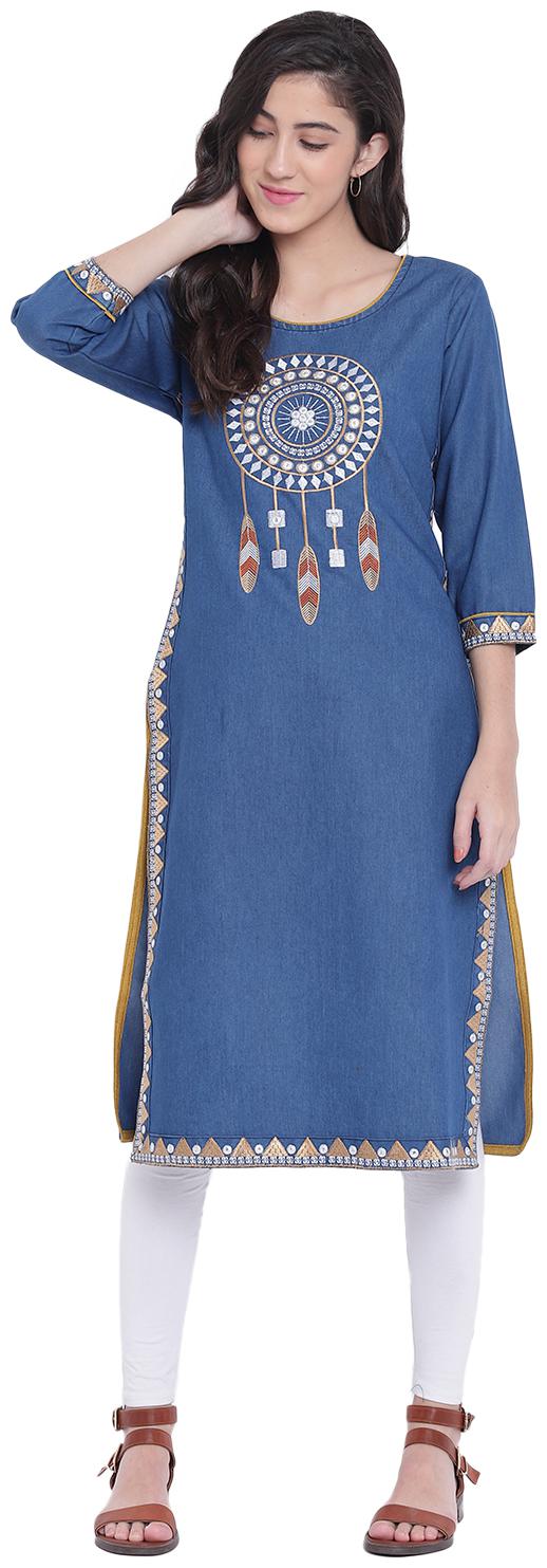 

PINKY PARI Women Blue Embroidered Straight Kurta