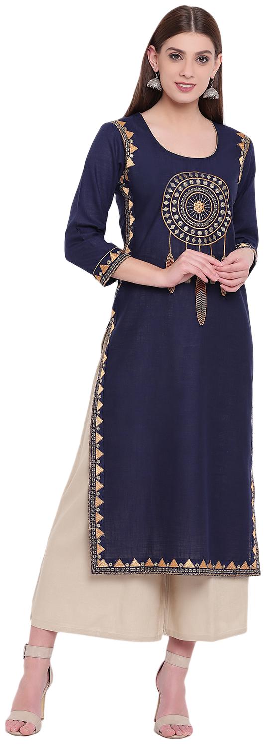 

PINKY PARI Women Blue Embroidered Straight Kurta