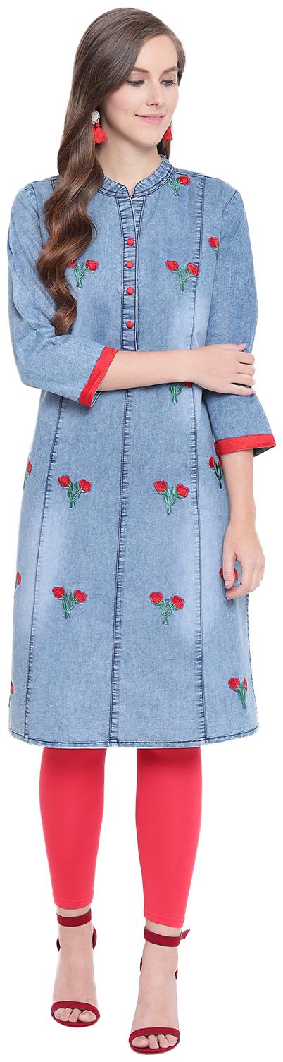 

PINKY PARI Women Blue Embroidered Straight Kurta