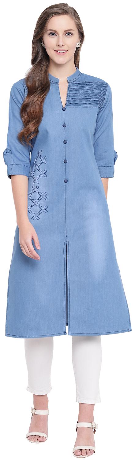 

PINKY PARI Women Blue Embroidered Straight Kurti