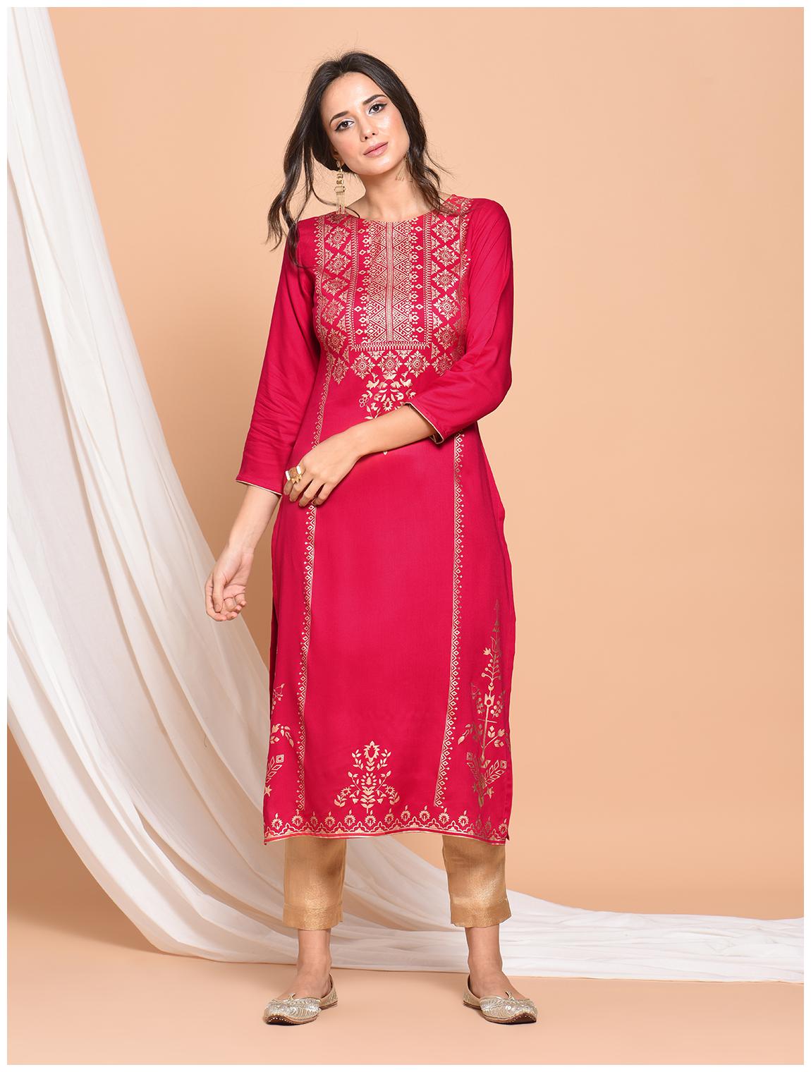 

PINKY PARI Women Pink Gold Ethnic Motifs Straight Kurta