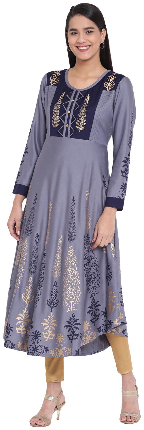 

PINKY PARI Women Grey Printed Anarkali Kurta