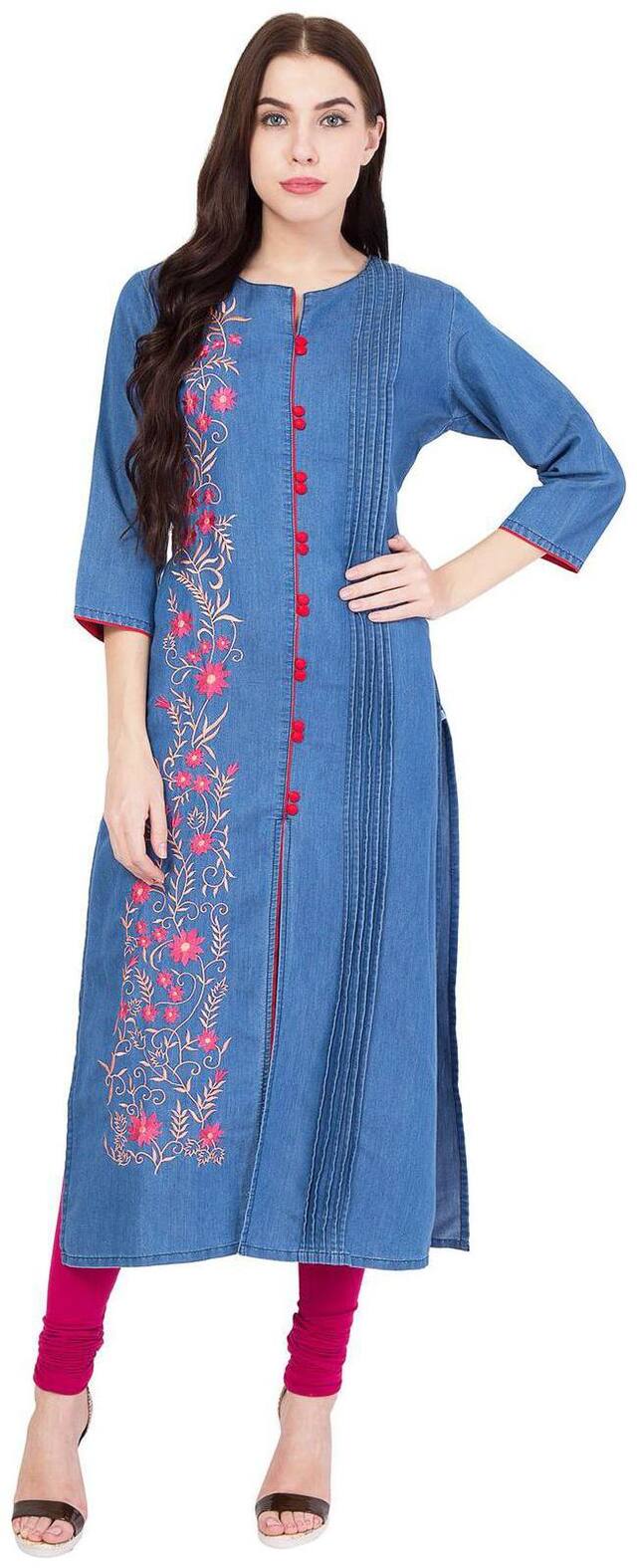 PINKY PARI Women Blue Embroidered Regular Kurta