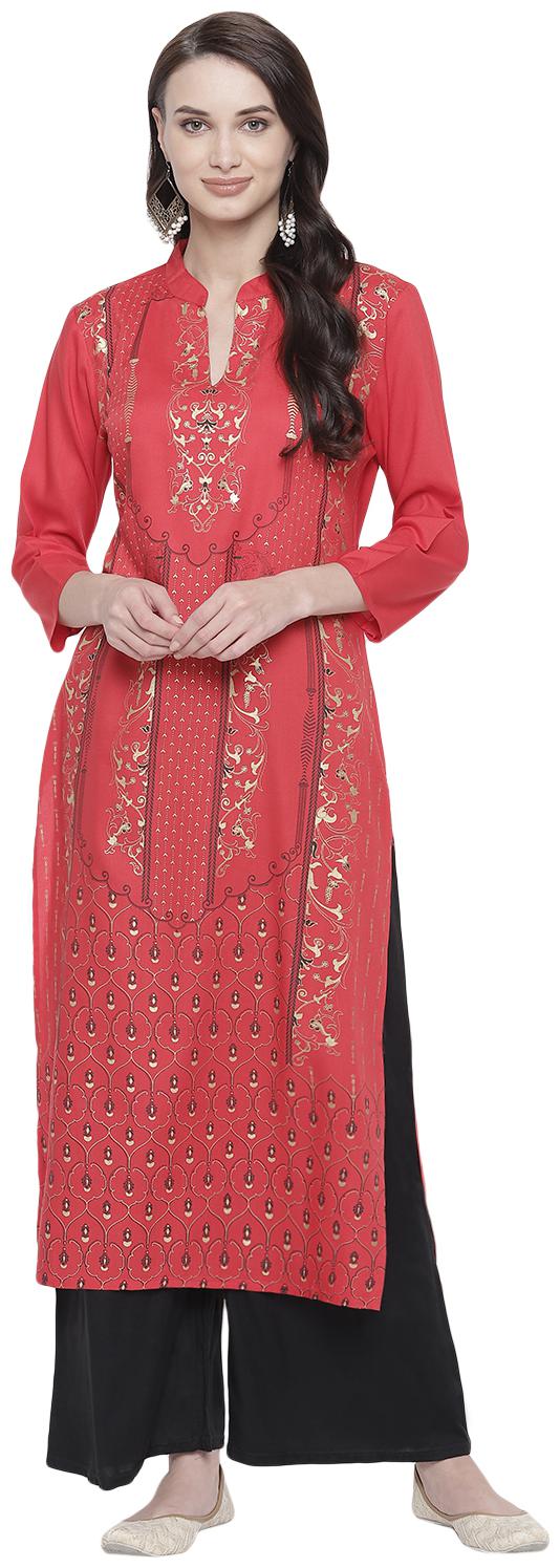 

PINKY PARI Women Red Printed Straight Kurta