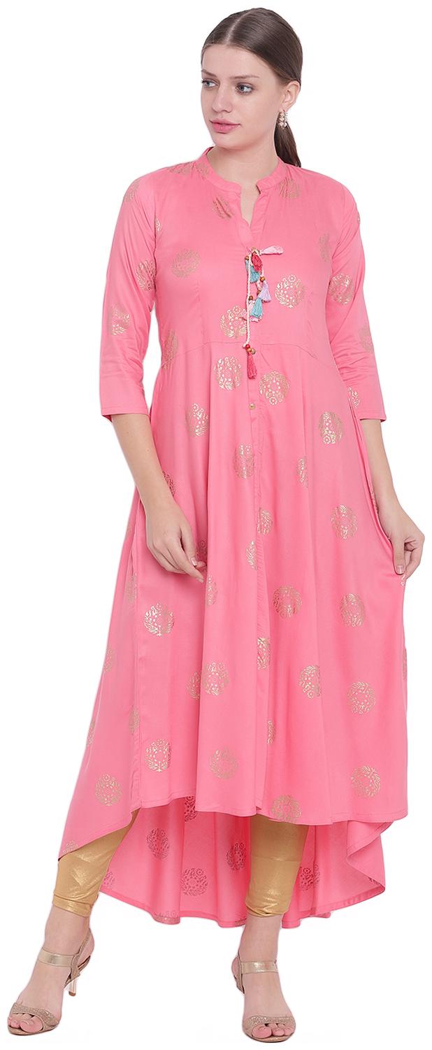 

PINKY PARI Women Pink Printed Assymetrical Kurta