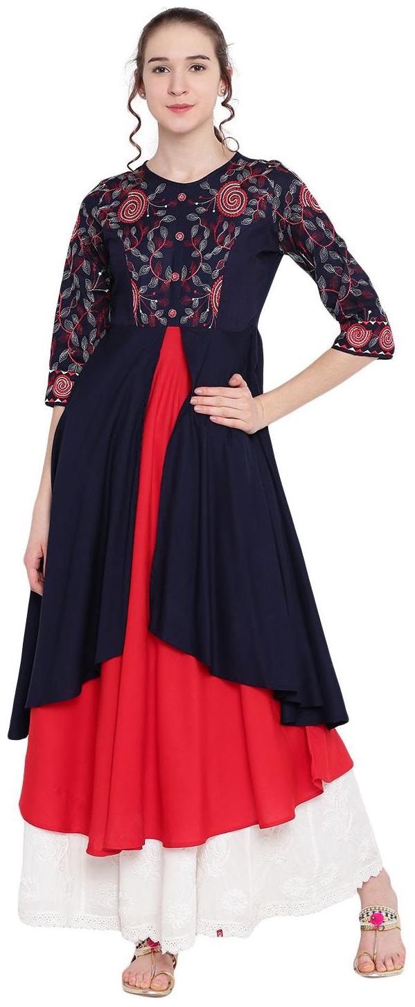 

PINKY PARI Women Blue Red Embroidered Anarkali Kurta