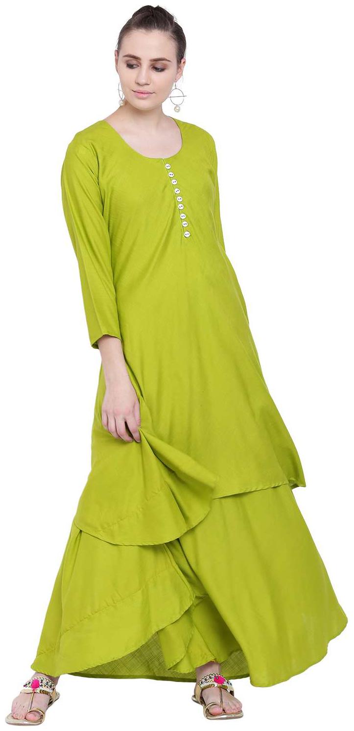 

PINKY PARI Women Green Solid Layered Kurta