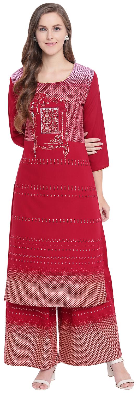

PINKY PARI Women Red Printed Straight Kurta With Palazzo