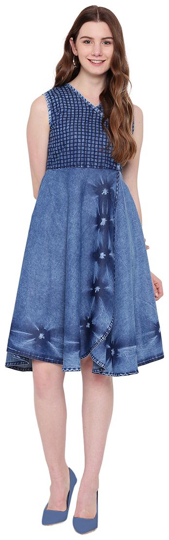 

PINKY PARI Blue Solid Embellished Fit flare dress