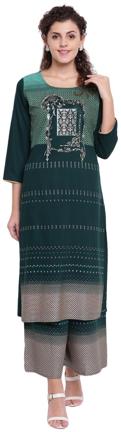 

PINKY PARI Women Green Printed Straight Kurta With Palazzo