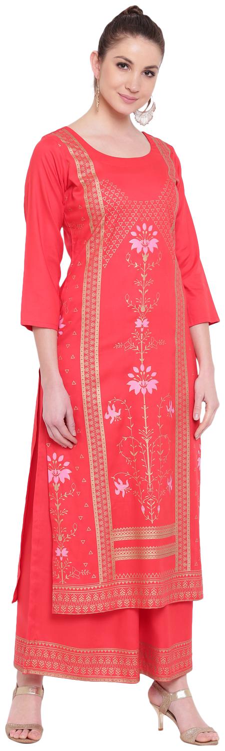 

PINKY PARI Women Red Printed Straight Kurta With Palazzo