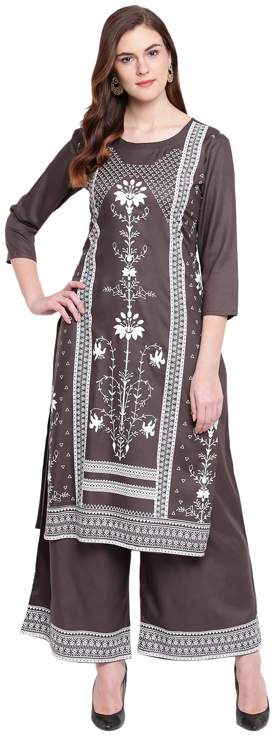 

PINKY PARI Women Grey Floral Straight Kurta With Palazzo