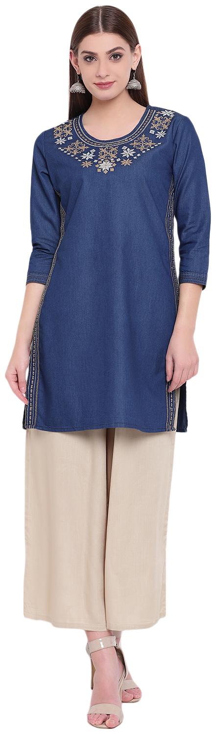 

PINKY PARI Women Blue Embroidered Straight Kurta