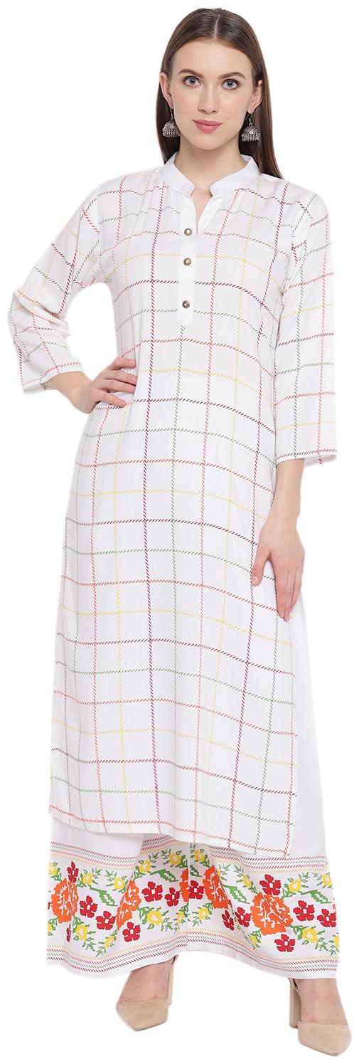 

PINKY PARI White Rayon Checkered Kurta with Palazzo set