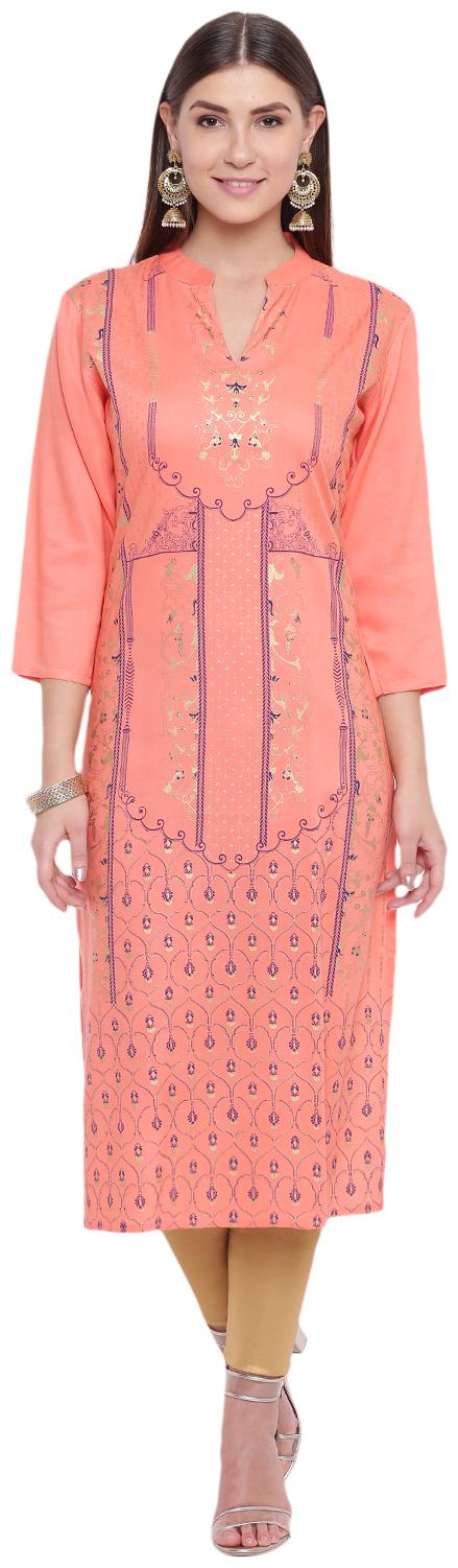 

PINKY PARI Women Orange Printed Straight Kurta