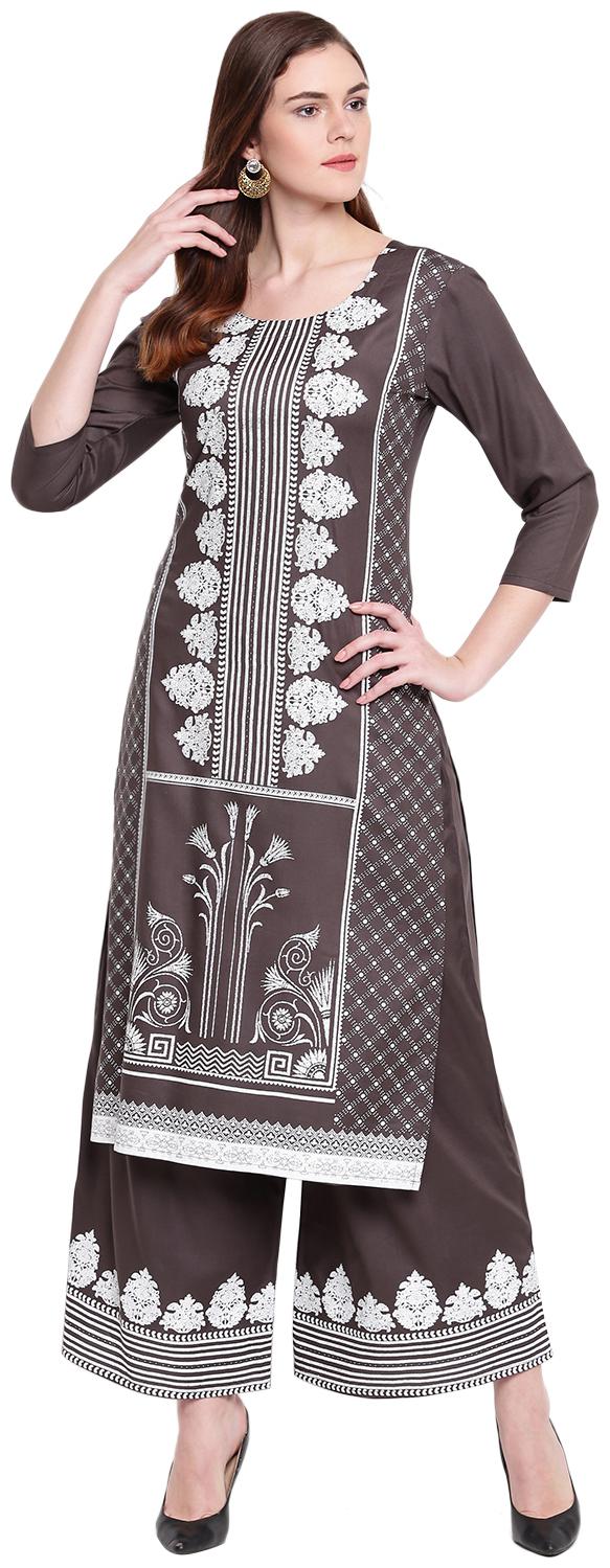 

PINKY PARI Women Grey Floral Straight Kurta With Palazzo