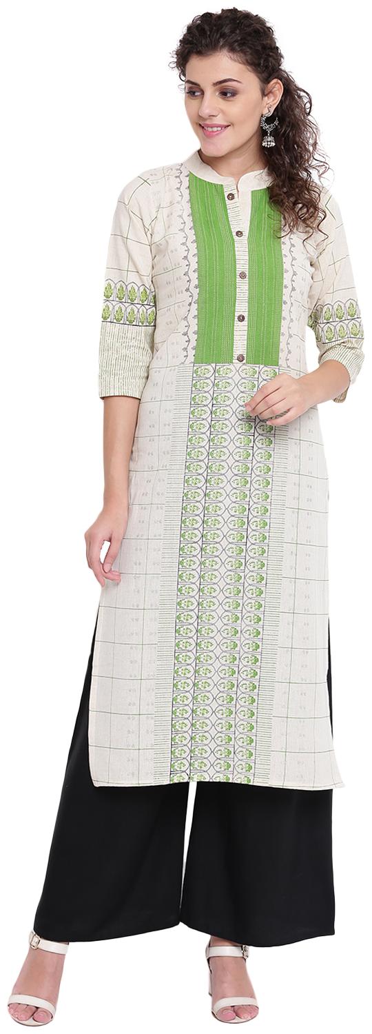 

PINKY PARI Women Cream Printed Straight Kurta