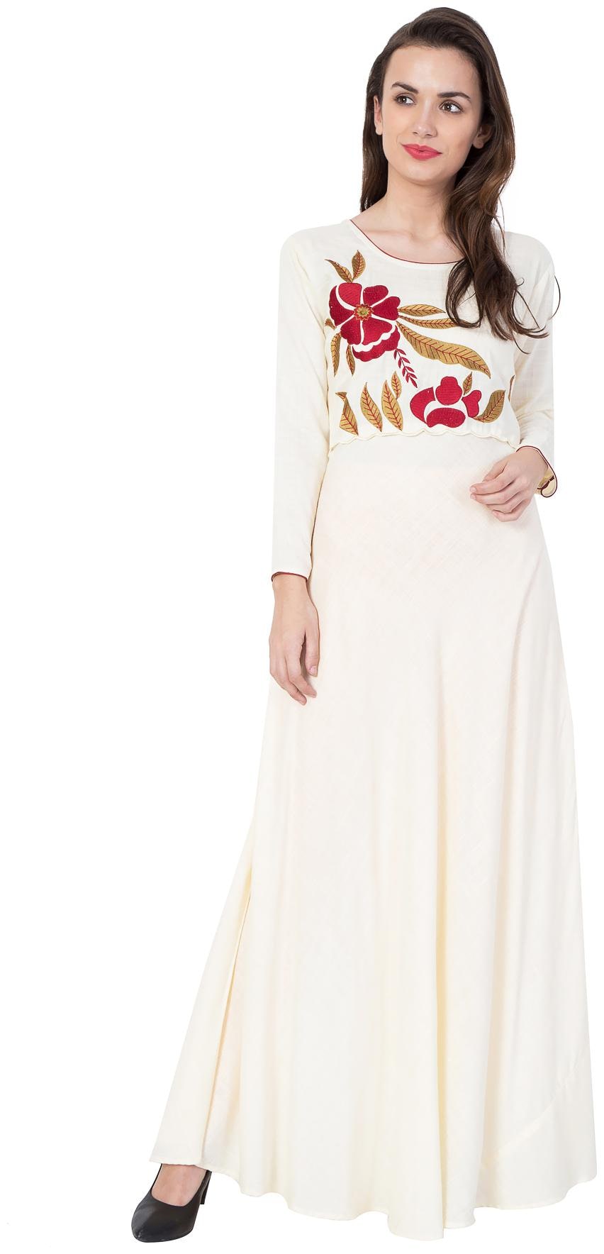 

PINKY PARI Women Off White Embroidered Straight Kurta