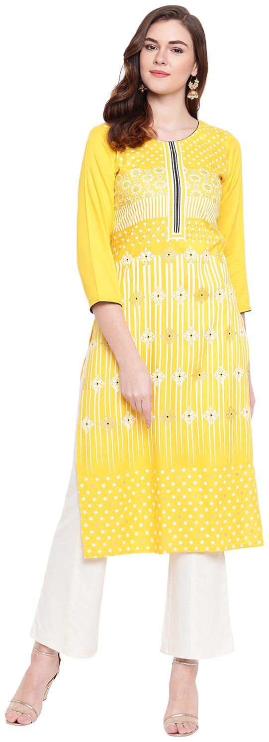 

PINKY PARI Women Yellow Printed Straight Kurta