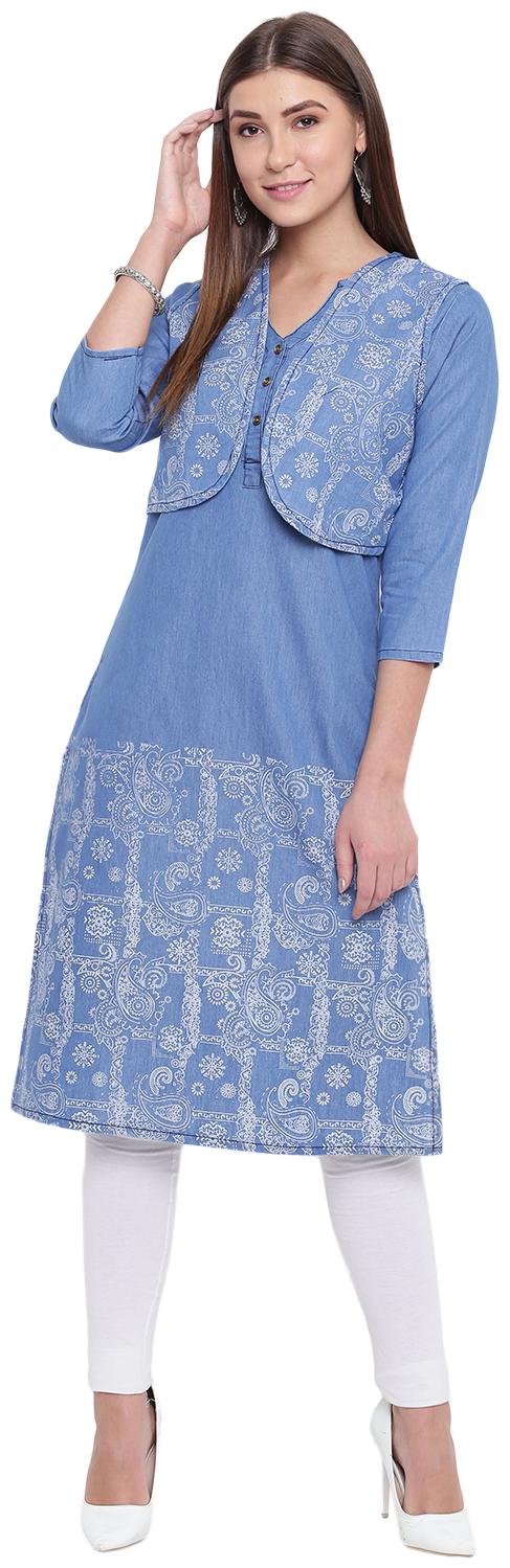 

PINKY PARI Women Blue Printed Straight Kurta