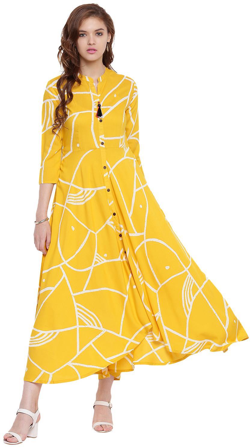

PINKY PARI YELLOW RAYON HIGH LOW HEMLINE KURTI