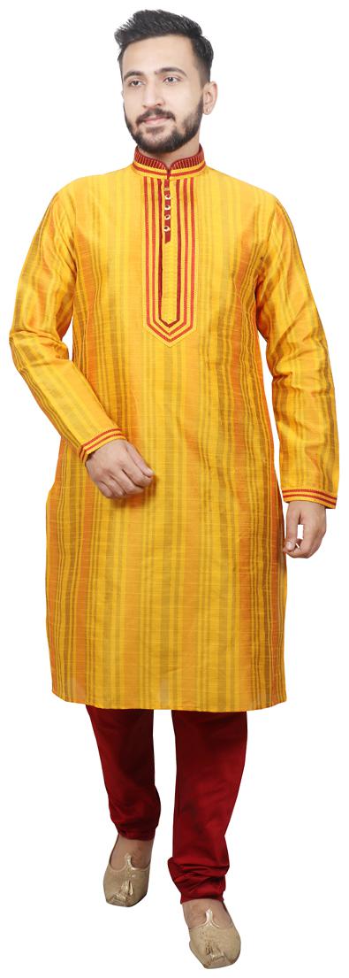 

Pintex Kurta with pyjamas For Men - Yellow