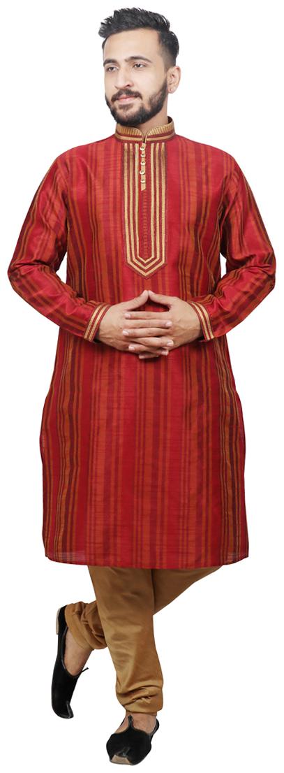 

Pintex Kurta with pyjamas For Men - Maroon