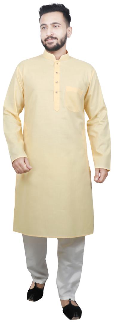 

Pintex Kurta with pyjamas For Men - Yellow