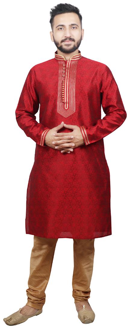 

Pintex Kurta with pyjamas For Men - Maroon