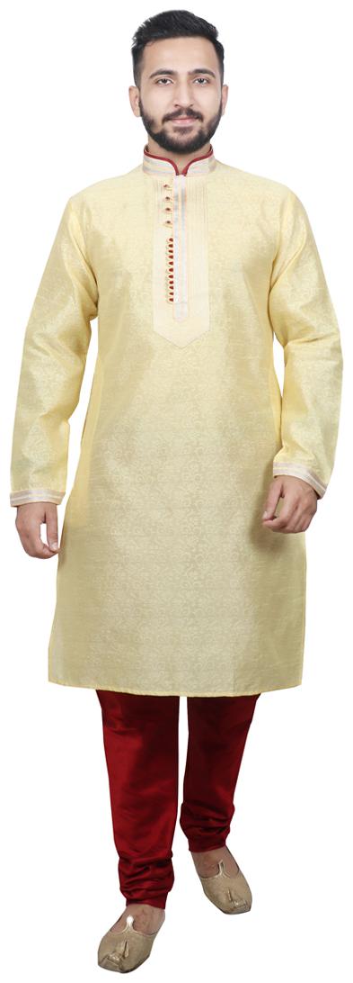 

Pintex Kurta with pyjamas For Men - Yellow