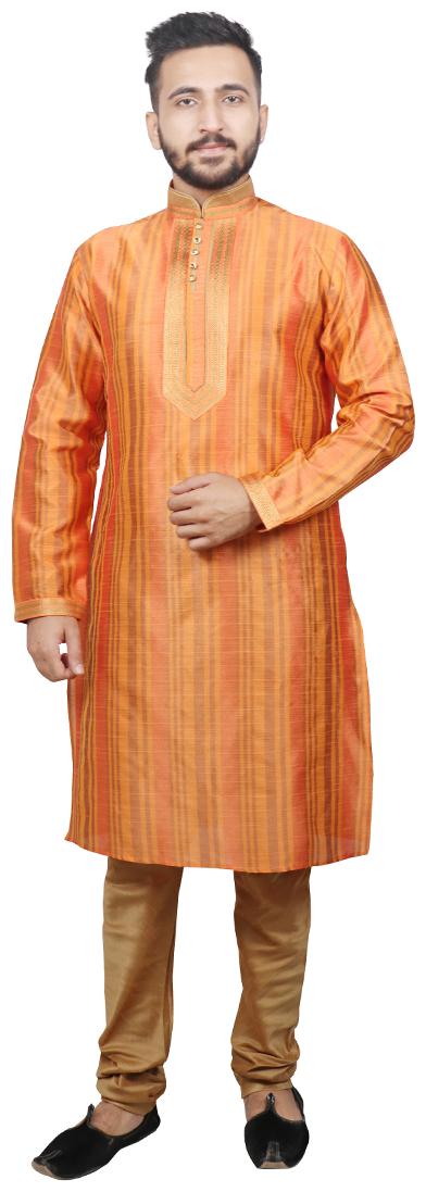 

Pintex Kurta with pyjamas For Men - Orange