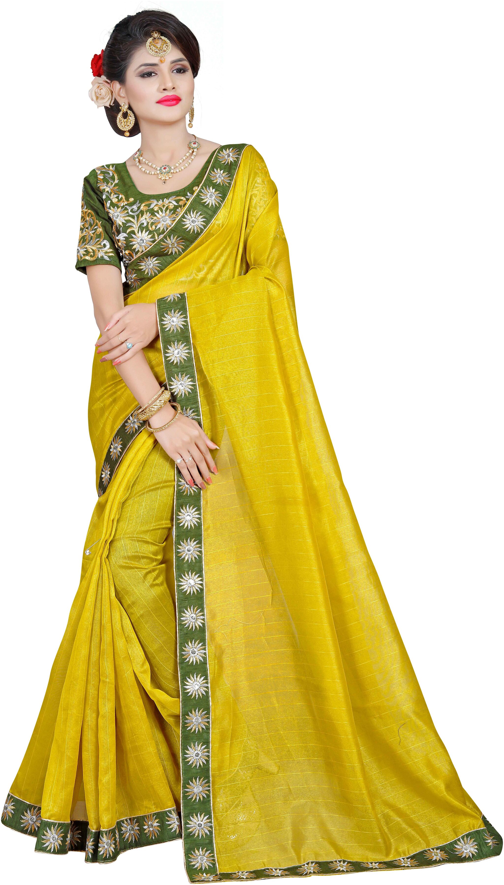 

VIVELS Green Solid Bhagalpuri Regular Saree With Blouse With blouse