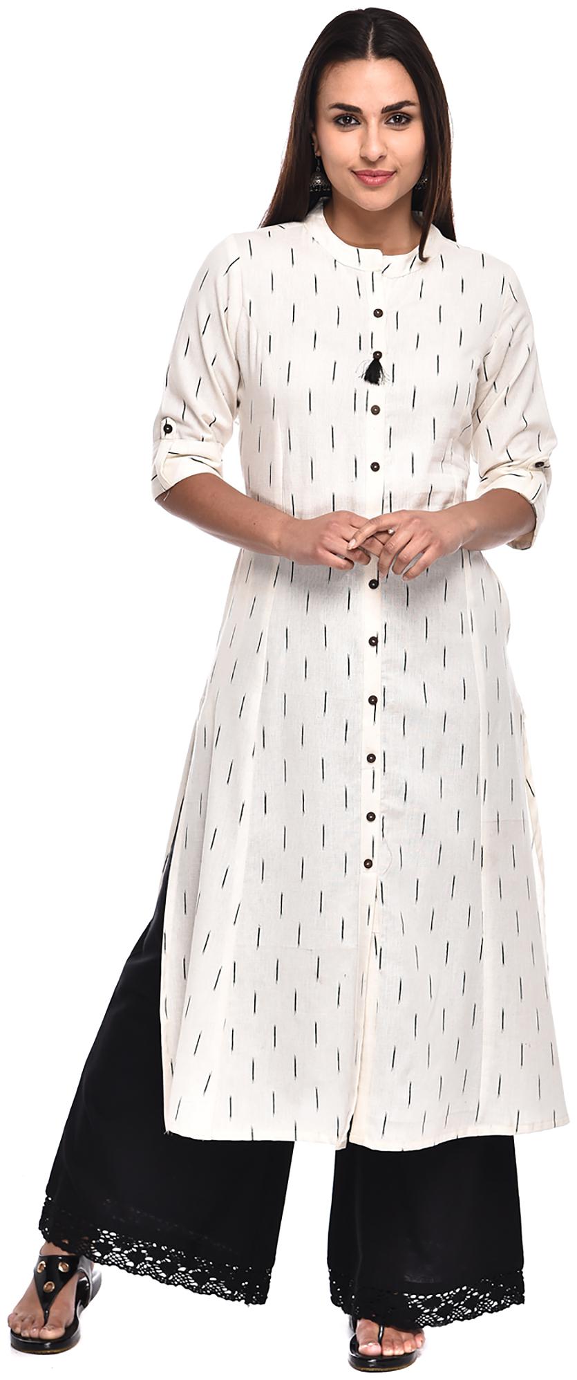 

PISTAA Blended Printed A-Line White Kurta With Palazzo
